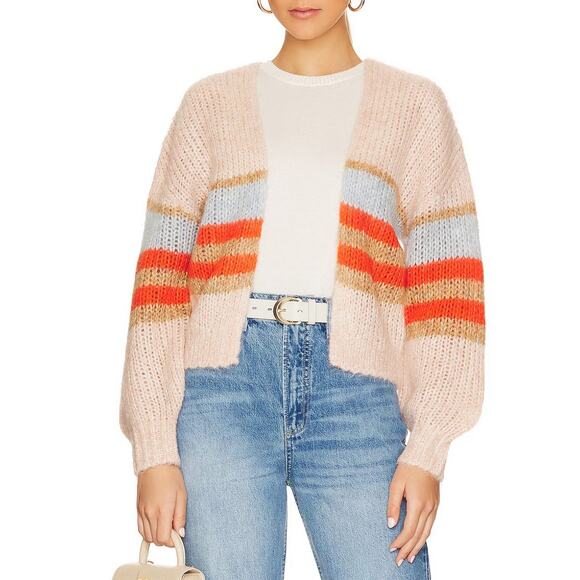 27 Miles Malibu Bruin Chunky Statement Stripe Open Cardigan Large Wool Mohair - Picture 1 of 15